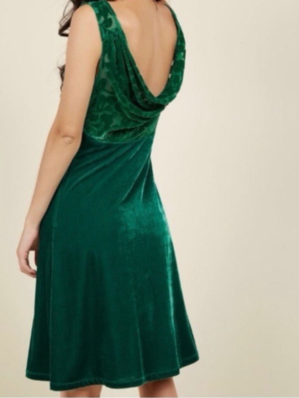 ModCloth Emerald Velvet Cowl Back Dress